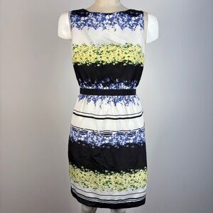 Loft Petite Floral Sleeveless Dress Yellow Blue White Striped Mini XS